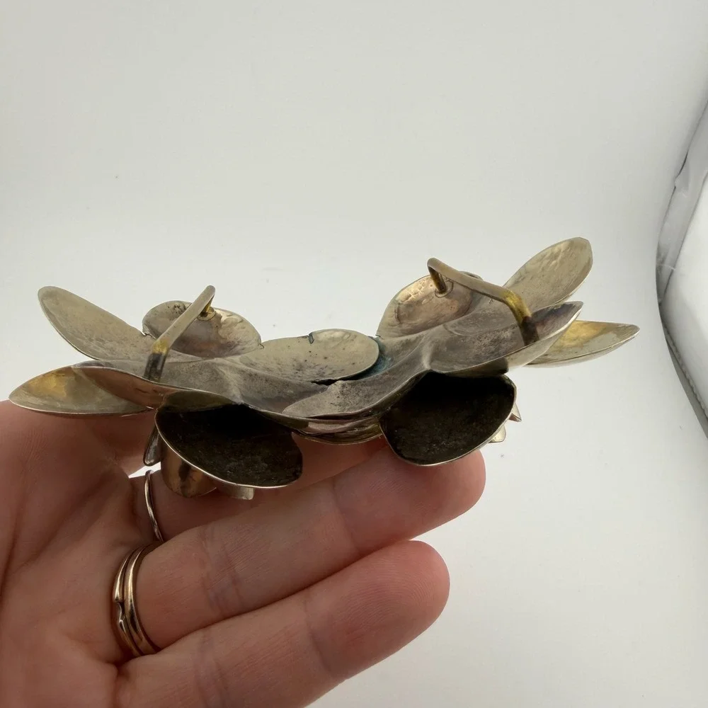 Vintage Artisan Hammered Metal 3D Flower Belt Buckle Silver Tone Statement
